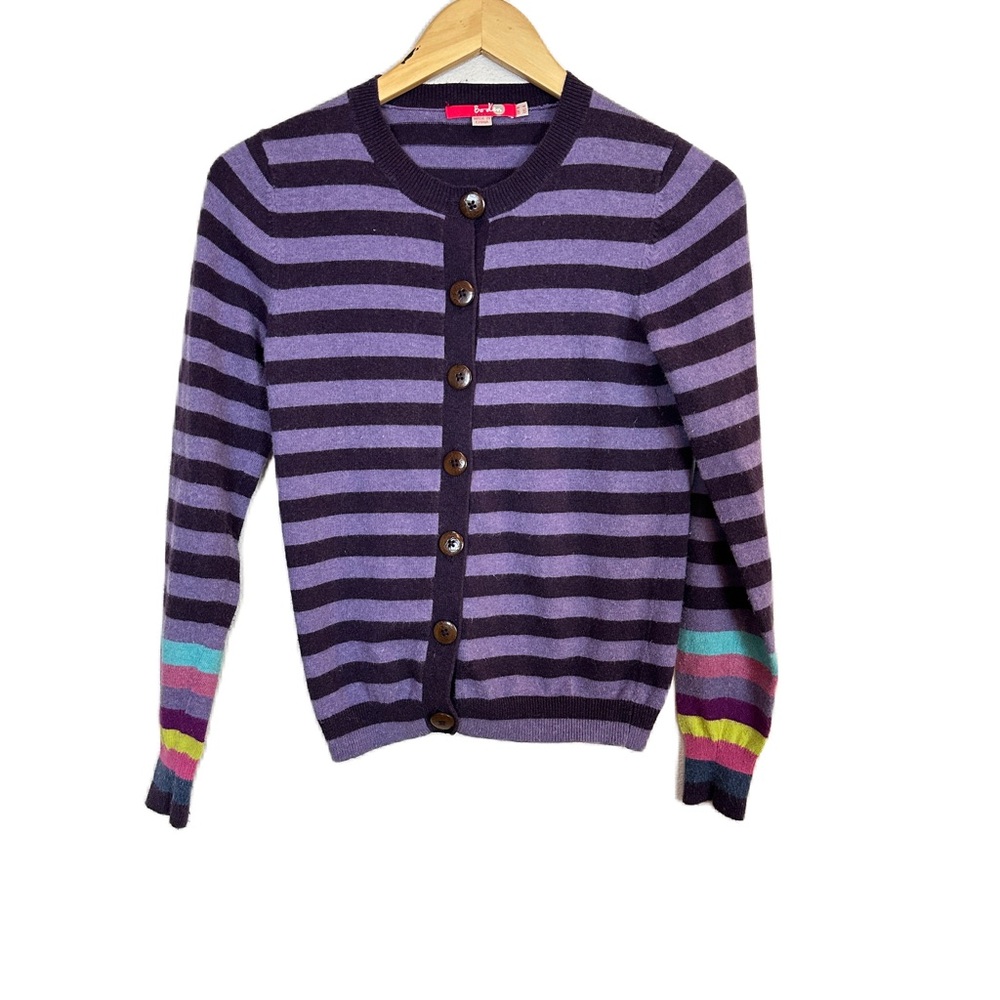 Boden Purple Striped Cardigan Button Sweater Cashmere Angora Blend Women’s Sz 4